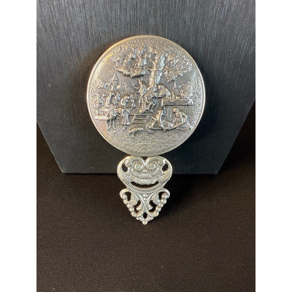Vintage Silvertone Sculpted Small Mirror